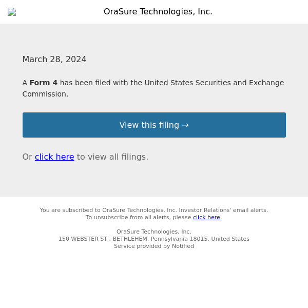 New Form 4 for OraSure Technologies, Inc.