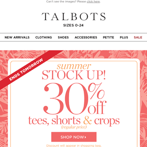 STOCK UP on 30% off TEES, SHORTS, CROPS!