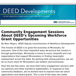 Community Engagement Sessions About DEED’s Upcoming Workforce Grant Opportunities