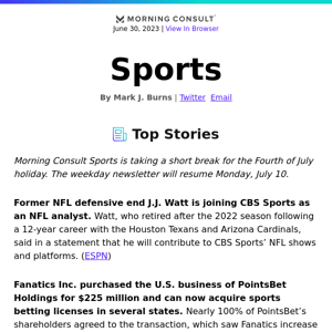 CBS Sports Adds Ex-NFL Star J.J. Watt as Analyst