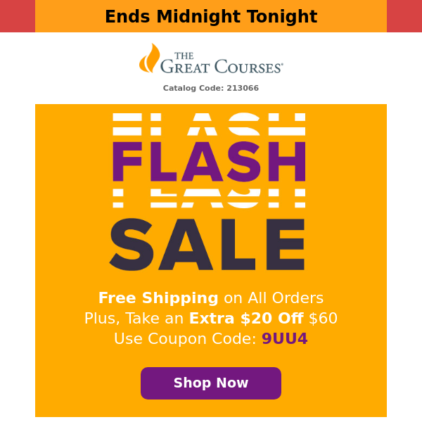 Flash Sale: $20 Off $60 + Free Shipping!