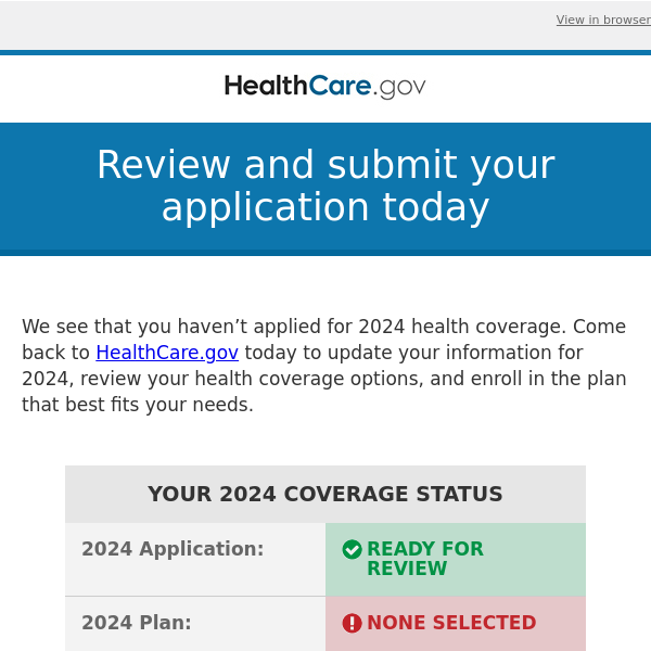 Review and submit your application for 2024 health coverage today