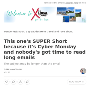 This one's SUPER Short because it's Cyber Monday and nobody's got time to read long emails