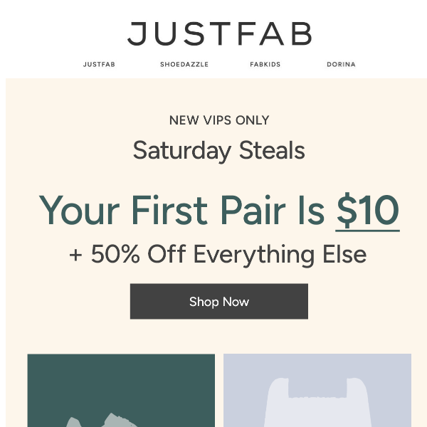 Justfab first pair 1 on sale dollars