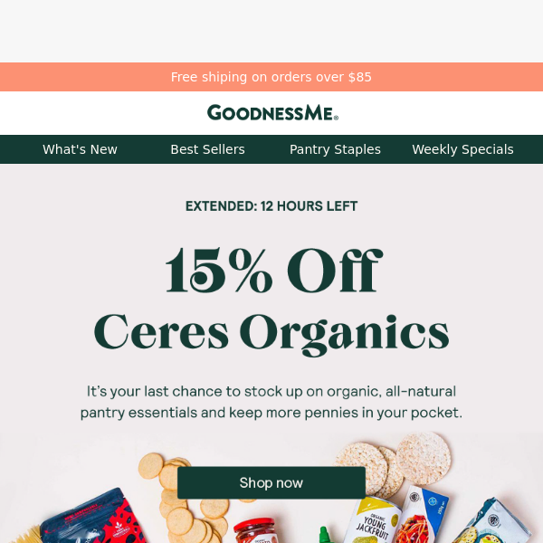 15% off Ceres Organics ends now