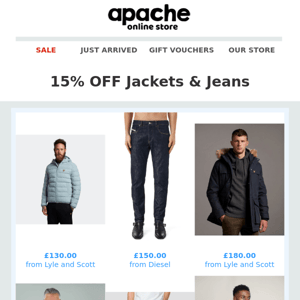 CLICK & SCROLL FOR 15%OFF JACKETS & JEANS ☔