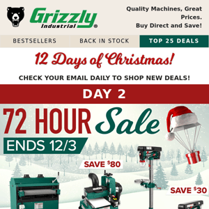 ⚡72 Hour Sale: Drill Presses, Drum Sanders & More