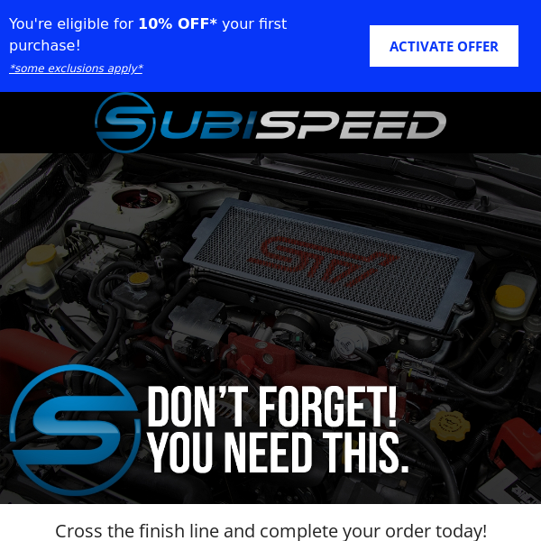 🏎️ Ready to check out? Get 10% off* your order! 🏎️