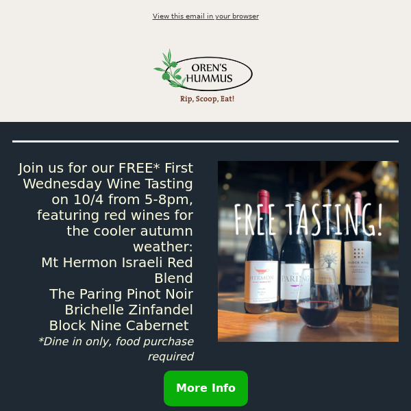 🍷Our Monthly FREE Wine Tasting in October 4th🍷