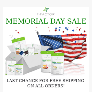 Memorial Day Sale - Last Day for Free Shipping From F-Factor