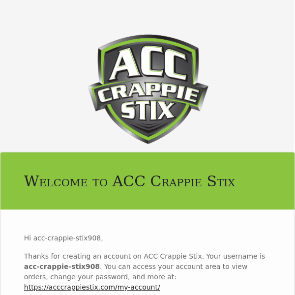 Your ACC Crappie Stix account has been created! - ACC Crappie Stix