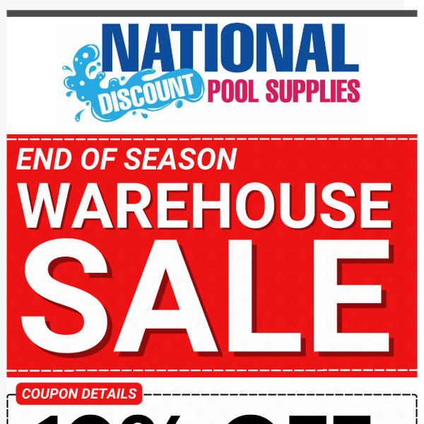 10% OFF Almost Everything!  🚨 Final Hours of our Warehouse Sale - 10% off Pool Chemicals, Hot Tub Chemicals, Equipment, Covers and MORE