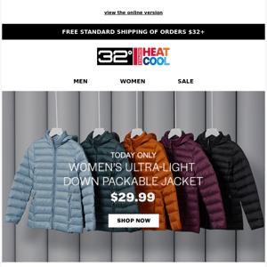 Today Only | $29.99 Down-Fill Packable Jackets | Plus All Baselayers Now Just $7.99