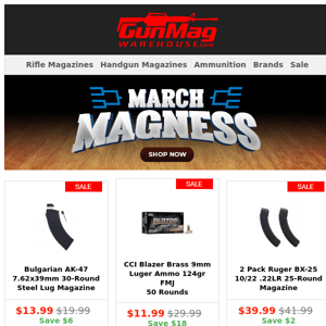 Monday Morning March Magness Deals! | CCI Blazer 9mm 124gr FMJ 50 Rounds For $11.99
