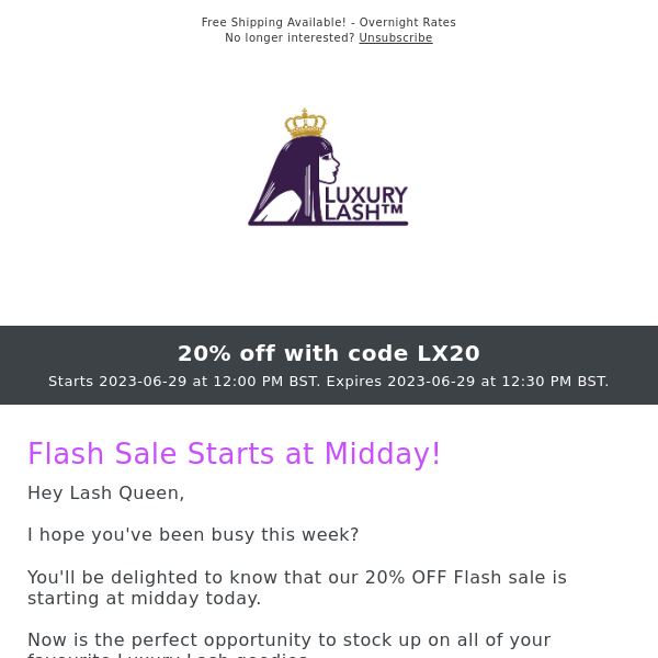 20% OFF Lunchtime Flash Sale Starts at Midday Today! Please use the code LX20