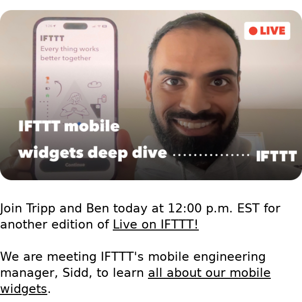 Join us for Live on IFTTT as we do a deep dive on mobile widgets 🤖