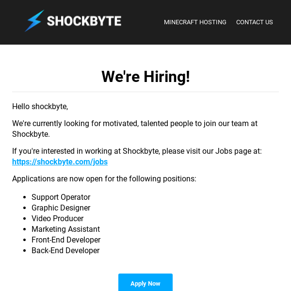 We're Hiring! Join the team at Shockbyte.