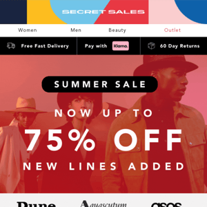 SALE NEW LINES ADDED! Up to 75% off sunnies, trainers & more.