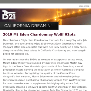 2019 Mt Eden Chardonnay Wolff 93pts