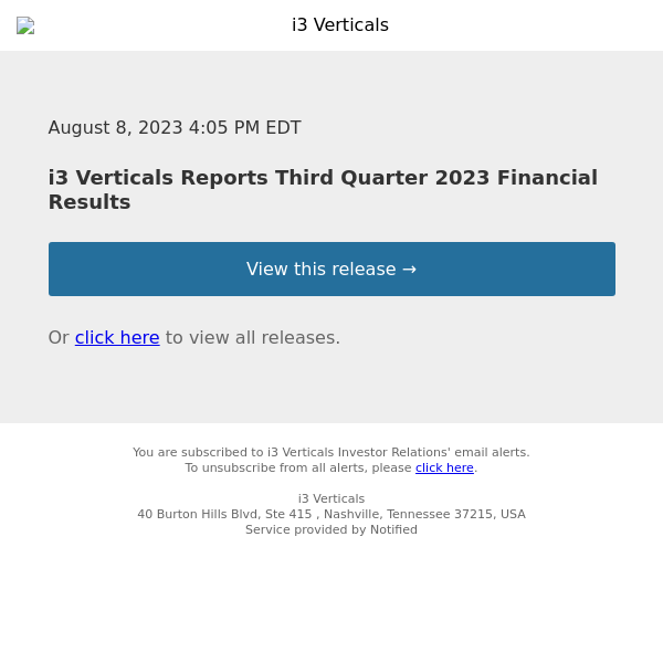 i3 Verticals Reports Third Quarter 2023 Financial Results