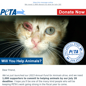 Our 2023 Annual Fund for Animals drive begins NOW!