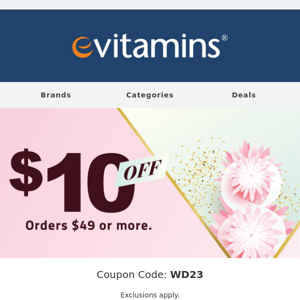 $10 OFF orders $49 or more. Coupon: wd23