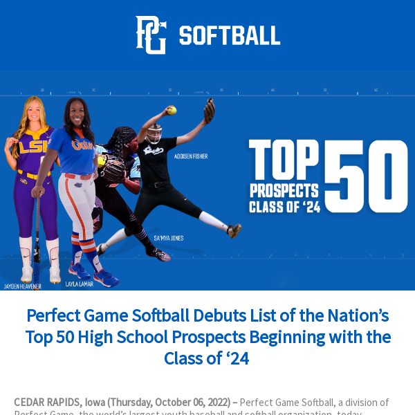 Rankings News: Perfect Game Softball Debuts List of 2024 Top 50