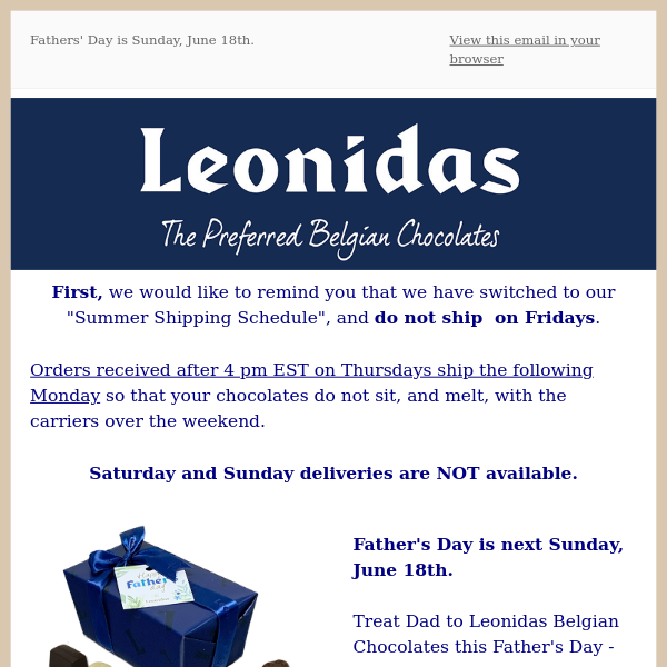 Spoil Dad with Leonidas Belgian Chocolates this Father's Day