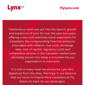 Important Update on Lynx Air.