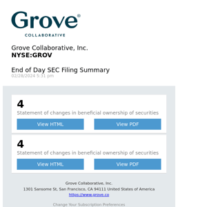 Daily SEC Filing Alert for Grove Collaborative, Inc. (GROV)