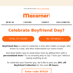 💗 Celebrate Boyfriend Day with 20% Off Personalized Gifts at IMacorner 💗