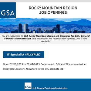 New/Current Job Opportunities in the GSA Rocky Mountain Region