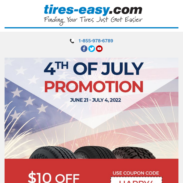July 4th Savings! Coupon savings on all tires for your holiday travels