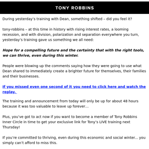 Tony Robbins’s Replay Inside (Access Expires Soon)