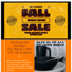 Fall Savings on Bowls from HF Coors
