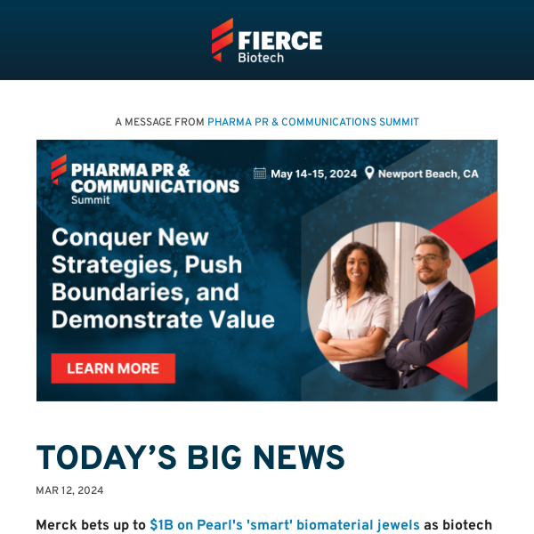 | 03.12.24 | Merck clutches Pearl's 'smart' biologics for up to $1B; Lilly launches into space—again