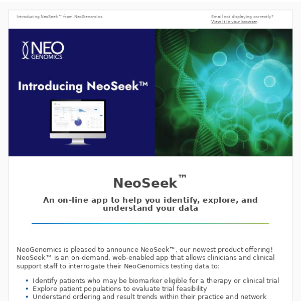 Identify, Explore, and Understand your Data with NeoSeek™ from NeoGenomics