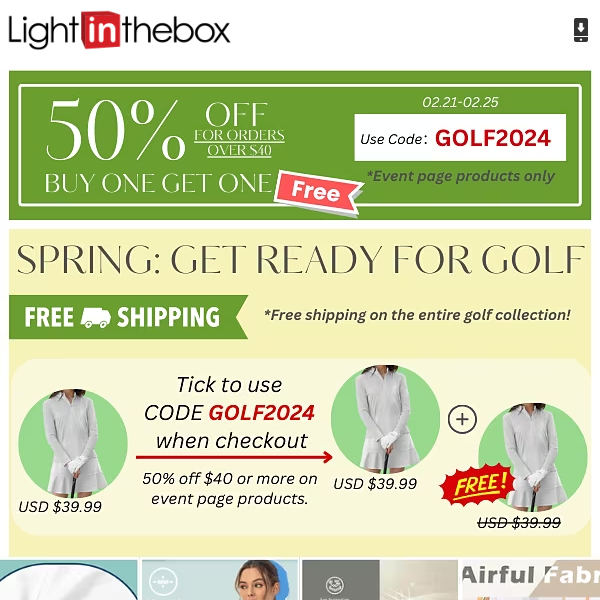 50% Off Two Pieces (Buy One Get One Free) + Free Shipping——Spring is the season for golf!