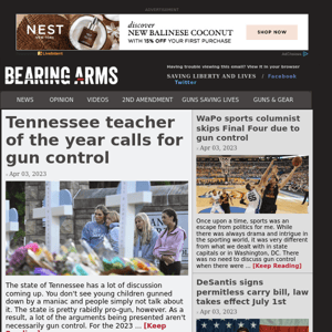 Bearing Arms - Apr 03 - Tennessee teacher of the year calls for gun control