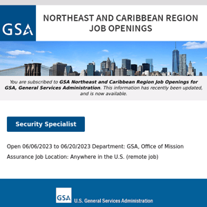 New/Current Job Opportunities in the GSA Northeast & Caribbean Region