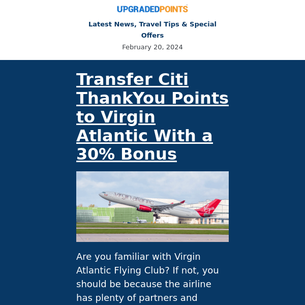 200k Membership Rewards points, 30% bonus to Virgin Atlantic, Hyatt points on sale, and more news...
