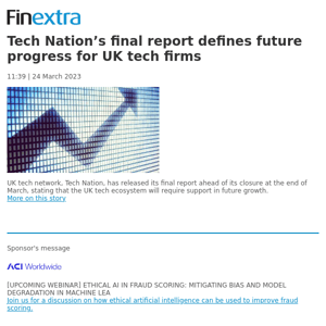 Finextra News Flash: Tech Nation’s final report defines future progress for UK tech firms