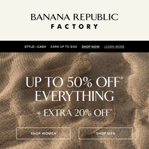 Up to 50% off just-in neutrals & navy