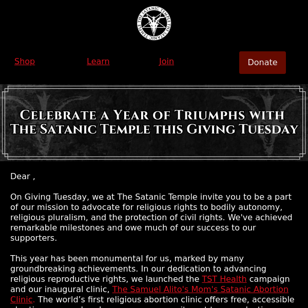 Celebrate a Year of Triumphs with The Satanic Temple this Giving Tuesday