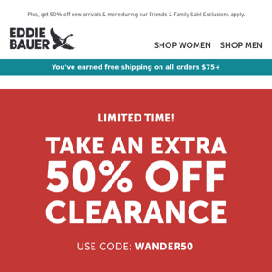 LIMITED TIME! Take An Extra 50% Off Clearance!