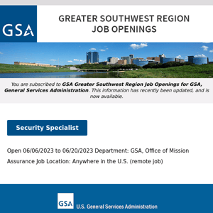 New/Current Job Opportunities in the GSA Greater Southwest Region