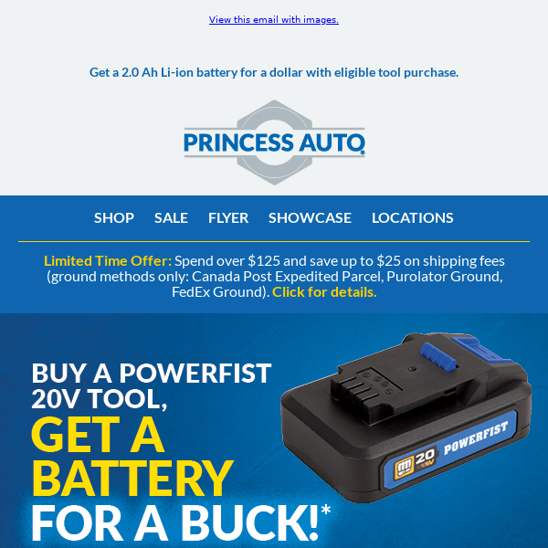 Buy a Powerfist 20V tool, get a battery for a buck! - Princess Auto