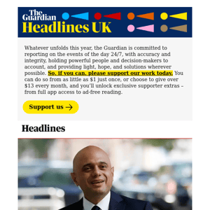 The Guardian Headlines: Sajid Javid calls for patients to pay for GP and A&E visits