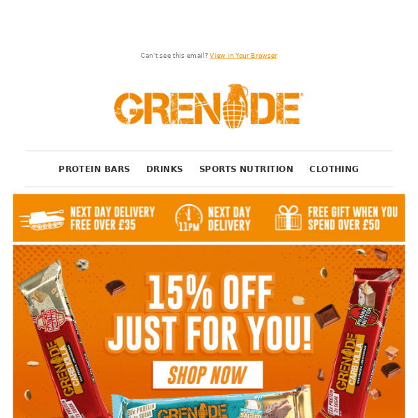 Grenade, here's 15% off your next order ⚡