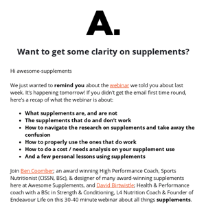 REMINDER: Supplement webinar tomorrow!